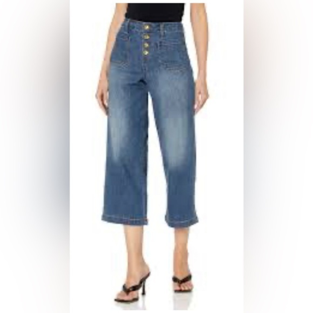 Anne Klein Women's Jeans Size 8 Wide Leg High Rise Button Fly Crop Jeans Denim